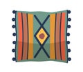 Colorful Eastern-style Decorative Pillow With Striped Design, Geometric Patterns, And Detailed Tassels. Square Cushion