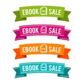 Colorful Ebook Sale ribbons on white background
