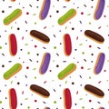 Colorful eclairs seamless pattern