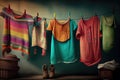 a colorful and eclectic collection of clothes hanging on the line