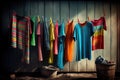 a colorful and eclectic collection of clothes hanging on the line