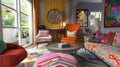 Colorful eclectic interior design with vibrant furniture and artwork