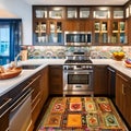 12 A colorful, eclectic kitchen with a mix of painted and natural wood cabinets, a patterned backsplash, and colorful accents1,