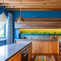 12 A colorful, eclectic kitchen with a mix of painted and natural wood cabinets, a patterned backsplash, and colorful accents2,