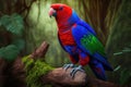 Colorful Eclectus Parrot Full Body In Forest. Colorful and Vibrant Animal.