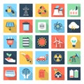 colorful ecology and energy set symbols with long shadow. industrial icons in flat design. sustainable and environmental friendly Royalty Free Stock Photo