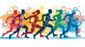 Colorful editable illustration of marathon running man