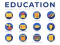 Colorful Education School Icon Set. Literature, Learning, Certificate, Creativity, Professor, Presentation, Student, Ideas,