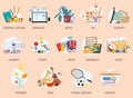 Colorful education icons of school lesson subjects