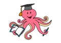 Cute Octopus Cartoon Character with book and pencil