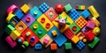 Colorful Educational Toys in a Square Pattern Engaging Learning Resources on a Bold Black Background Royalty Free Stock Photo