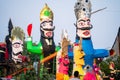 Colorful effigies of demon king Ravan of paper made on the hindu festival of Dussehra Vijayadashami shot with shallow