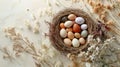 Colorful eggs arranged in a nest Royalty Free Stock Photo