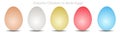 Colorful eggs Chicken, bird egg pointing, colored egg. Naturally dyed easter eggs. White brown blue yellow red gray. Vector