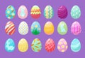 Colorful eggs. Happy easter celebration symbols funny textured graphic decorated eggs vector set