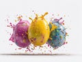 Colorful Eggs with Paint Splats on White Background Royalty Free Stock Photo