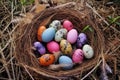 colorful eggs in a well-camouflaged nest
