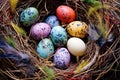 colorful eggs in a well-camouflaged nest