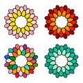 Colorful eggs in a wreath mandala hand drawn illustration in four styles