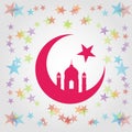 Colorful Eid card with Mosque dome and minaret