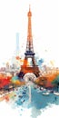 Colorful Eiffel Tower Artwork: Vibrant Illustration With Citypunk Elements Royalty Free Stock Photo