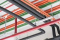 Colorful electrical Conduits Pipe system installed on the ceiling