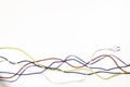 Colorful electrical cord wires cables on white background. Top view, copy space Royalty Free Stock Photo