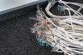 Colorful electrical wire used in telecommunication internet cable network and computer system. Royalty Free Stock Photo