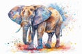 Colorful Elephant art. Watercolor illustration of elephant with a vibrant abstract backdrop. Concept of bright design Royalty Free Stock Photo