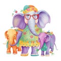 Colorful elephant standing bundle design. Colorful Elephant sitting set design. Colorful baby elephant cartoon for kids coloring Royalty Free Stock Photo