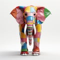 Colorful 3d Rendered Elephant Statue On White Background