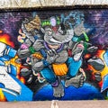 Colorful elephant street art mural on the wall in Tallinn, Estonia