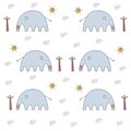 Colorful elephats with trees and suns on white backgroun