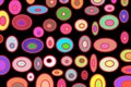 Colorful ellipses over black background for packaging, fabric, wallpaper, clothing, textile, print