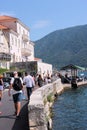 Embankment of the resort town of Perast, Adriatic Sea, Bay of Kotor, Montenegro, Europe. Royalty Free Stock Photo