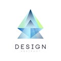 Colorful emblem in geometric shape. Abstract icon in gradient blue and green colors. Business symbol or logo. Vector Royalty Free Stock Photo