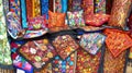 Colorful embroidered decorative textiles, Ecuador