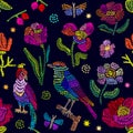Colorful embroidered texture inspired by folk art. Royalty Free Stock Photo