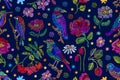 Colorful embroidered texture inspired by folk art. Royalty Free Stock Photo
