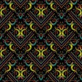 Colorful embroidery floral seamless pattern. Tapestry damask flo