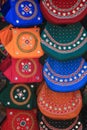 Colorful embroidery handmade bags up for sale in Indian street market