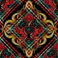 Colorful embroidery style baroque seamless pattern. Geometric ab