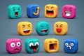 Colorful emoticons with different expressions over blue background Royalty Free Stock Photo