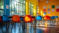 Colorful empty classroom interior Royalty Free Stock Photo