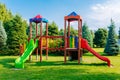 Colorful empty playground in summer scenery