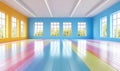 Colorful empty room with rainbow floor and natural light Royalty Free Stock Photo
