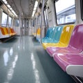Colorful empty subway seats in a modern metro train carriage. Royalty Free Stock Photo