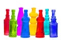 Colorful empty transparent glass bottles