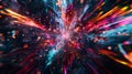 A colorful and energetic display of abstract explosions in a holographic prism real