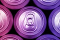 Colorful energy soda drinks cans overhead Royalty Free Stock Photo